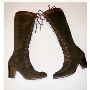 Frye Fiona Laced Brown Suede Knee High Boots